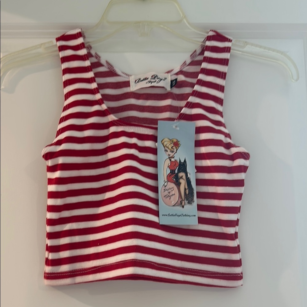 Bettie Page Red and White Fitted Tank Top with Crop Style